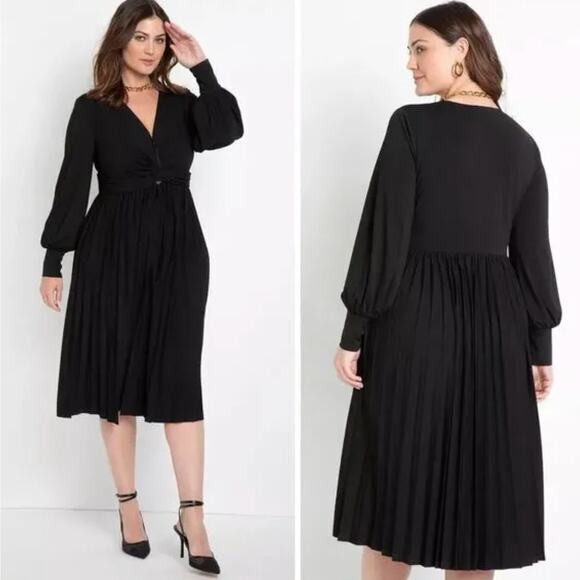 NEW Eloquii black‎ Knot Front Pleated Skirt Dress, plus size 18 - Picture 1 of 16